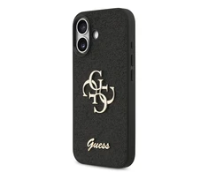 Guess PU Fixed Glitter 4G Metal Logo dėklas skirtas Apple iPhone 17 juodos spalvos
