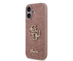 Guess PU Fixed Glitter 4G Metal Logo dėklas skirtas Apple iPhone 17 rožinės spalvos