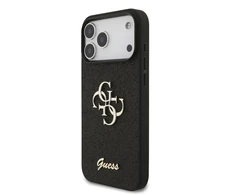 Guess PU Fixed Glitter 4G Metal Logo dėklas skirtas Apple iPhone 17 Pro Max juodos spalvos