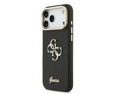 Guess PU Grained 4G Logo Stand Camera Frame dėklas skirtas Apple iPhone 17 Pro Max juodos spalvos