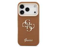 Guess PU Grained 4G Logo Stand Camera Frame dėklas skirtas Apple iPhone 17 Pro rudos spalvos
