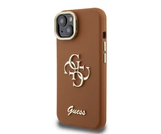 Guess PU Grained 4G Logo Stand Camera Frame dėklas skirtas Apple iPhone 13 rudos spalvos