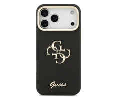 Guess PU Grained 4G Logo Stand Camera Frame dėklas skirtas Apple iPhone 17 Pro Max juodos spalvos