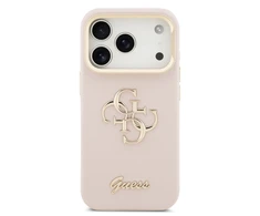 Guess PU Grained 4G Logo Stand Camera Frame dėklas skirtas Apple iPhone 17 Pro rožinės spalvos