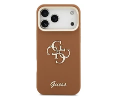 Guess PU Grained 4G Logo Stand Camera Frame dėklas skirtas Apple iPhone 17 Pro Max rudos spalvos