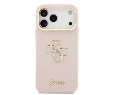 Guess PU Grained 4G Logo Stand Camera Frame dėklas skirtas Apple iPhone 17 Pro Max rožinės spalvos