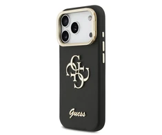 Guess PU Grained 4G Logo Stand Camera Frame dėklas skirtas Apple iPhone 17 Pro juodos spalvos