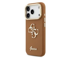 Guess PU Grained 4G Logo Stand Camera Frame dėklas skirtas Apple iPhone 17 Pro rudos spalvos