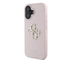Guess Grained Big 4G Logo Small Classic Logo Apple iPhone 16 dėklas telefonui rožinės spalvos