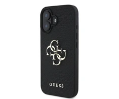 Guess Grained Big 4G Logo Small Classic Logo Apple iPhone 16 dėklas telefonui juodos spalvos