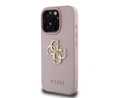Dėklas Guess PU Grained 4G Metal Logo dėkals tavo Apple iPhone 15 Pro Max rožinės spalvos