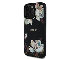 Guess Grained Printed Flower Pattern MagSafe - dėklas skirtas Apple iPhone 16 Pro juodas