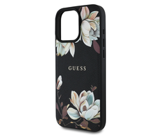 Guess Grained Printed Flower Pattern MagSafe - dėklas skirtas Apple iPhone 16 Pro juodas