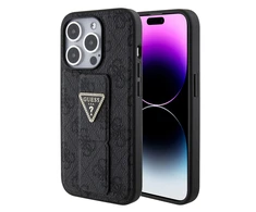 Apple iPhone 15 Pro Guess dėklas Grip Stand 4G Triangle Strass (GUHCP15LPGS4TDK) juodos spalvos