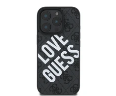 Guess PU Leather 4G Big Love Logo MagSafe Apple iPhone 16 Pro dėklas telefonui juodos spalvos