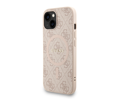 Guess PU Leather 4G Colored Ring Strap MagSafe dėklas skirtas Apple iPhone 14 rožinės spalvos