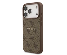 GUESS dėklas, skirtas IPHONE 17 Pro, suderinamas su MagSafe GUHMP17LG4GFRW (PU 4G Ring Classic Logo) rudas