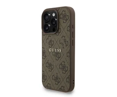 Guess PU Leather 4G Colored Ring Strap MagSafe dėklas skirtas Apple iPhone 16 Pro rudos spalvos