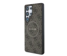 Dėklas Guess Leather 4G Colored Ring Classic Logo MagSafe Samsung Galaxy S25 Ultra rudos spalvos