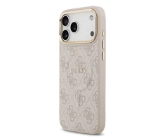 Guess PU Leather 4G Gold Frame MagSafe dėklas skirtas Apple iPhone 17 Pro Max rožinės spalvos