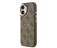 Guess PU Leather 4G Gold Frame MagSafe dėklas skirtas Apple iPhone 17 rudos spalvos