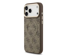 Guess PU Leather 4G Gold Frame MagSafe dėklas skirtas Apple iPhone 17 Pro Max rudos spalvos