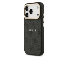 Guess PU Leather 4G Gold Frame MagSafe dėklas skirtas Apple iPhone 17 Pro juodos spalvos