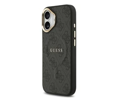 Guess PU Leather 4G Gold Frame MagSafe dėklas skirtas Apple iPhone 17 juodos spalvos