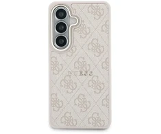 „Guess“ PU odos 4G auksinio rėmelio telefono dėklas, skirtas „Samsung Galaxy S26+“ (S947), rožinis
