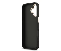 Guess PU Leather 4G Metal Logo Gold Frame dėklas skirtas Apple iPhone 17 juodos spalvos
