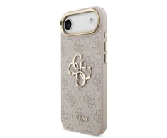 Guess PU Leather 4G Metal Logo Gold Frame dėklas skirtas Apple iPhone Air rožinės spalvos