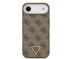Guess PU Leather 4G Strass Triangle Logo Gold Frame MagSafe dėklas skirtas Apple iPhone Air rudos spalvos