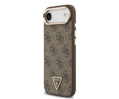 Guess PU Leather 4G Strass Triangle Logo Gold Frame MagSafe dėklas skirtas Apple iPhone Air rudos spalvos