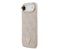 Guess PU Leather 4G Strass Triangle Logo Gold Frame MagSafe dėklas skirtas Apple iPhone Air rožinės spalvos