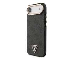 Guess PU Leather 4G Triangle Logo Gold Frame MagSafe dėklas skirtas Apple iPhone 17 Air juodos spalvos