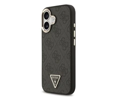 Guess PU Leather 4G Triangle Logo Gold Frame MagSafe dėklas skirtas Apple iPhone 17 juodos spalvos