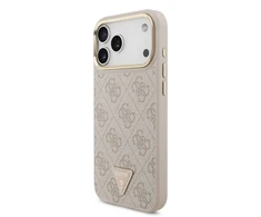 Guess PU Leather 4G Triangle Logo Gold Frame MagSafe dėklas skirtas Apple iPhone 17 Pro Max rožinės spalvos