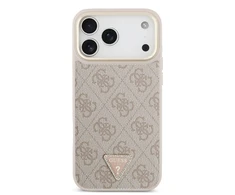 Guess PU Leather 4G Triangle Logo Gold Frame MagSafe dėklas skirtas Apple iPhone 17 Pro Max rožinės spalvos