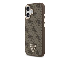 Guess PU Leather 4G Triangle Logo Gold Frame MagSafe dėklas skirtas Apple iPhone 17 rudos spalvos
