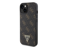 Guess 4G trikampio formos metalinis dėklas su logotipu iPhone 14/15/13 - juodas