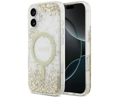 Original dėklas GUESS Resin Bottom Glitter MagSafe skirtas Apple iPhone 17 aukso spalvos