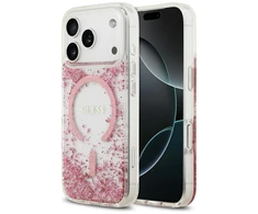 Dėklas Guess Resin Bottom Glitter MagSafe skirtas Apple iPhone 17 Pro rožinės spalvos