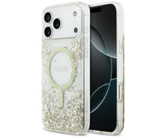 Dėklas Guess Resin Bottom Glitter MagSafe case for Apple iPhone 17 Pro Max auksinis