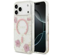 Dėklas Guess Resin Flowers Glitter MagSafe do iPhone 18 Pro / 17 Pro rožinė