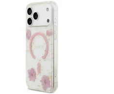 Dėklas Guess Resin Flowers Glitter MagSafe do iPhone 18 Pro / 17 Pro rožinė