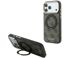 Guess Ring Stand 360 4G Classic Logo MagSafe dėklas, skirtas iPhone 18 Pro / 17 Pro, rudas