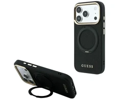 Guess žiedinis stovas 360 grūdintas Classic Logo MagSafe dėklas iPhone 18 Pro Max / 17 Pro Max - Juodas