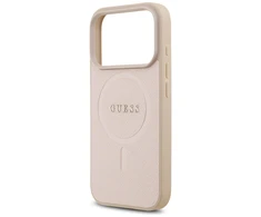 Guess Saffiano Classic Logo MagSafe dėklas skirtas Apple iPhone 17 Pro rožinės spalvos