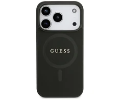 Guess Saffiano Classic Logo MagSafe dėklas Apple iPhone 17 Pro juodos spalvos