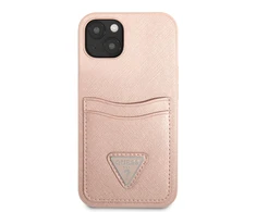 Apple iPhone 13 Mini Guess dėklas Saffianotriangle Logo Cardslot (GUHCP13SPSATPP) rožinės spalvos